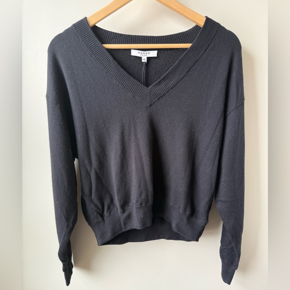 NWT NAKED CASHMERE V Neck Sweater Black Minimalist Quiet Luxury Closet Staple XS